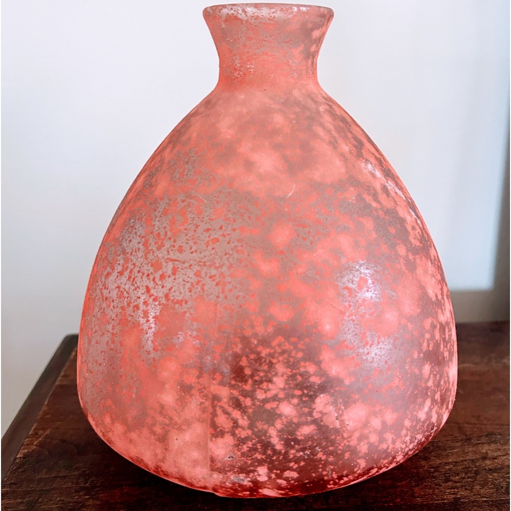 Stunning textured pink glass vase hand painted